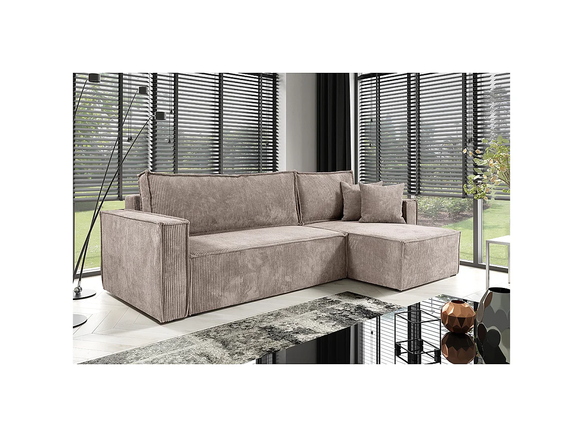Canapé d'angle réversible convertible 3 places Ezekiel velours côtelé Taupe