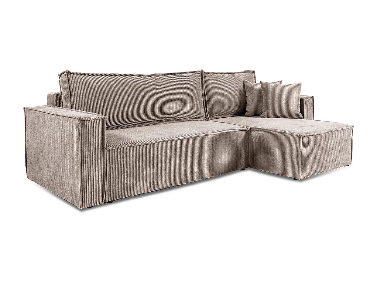 Canapé d'angle réversible convertible 3 places Ezekiel velours côtelé Taupe