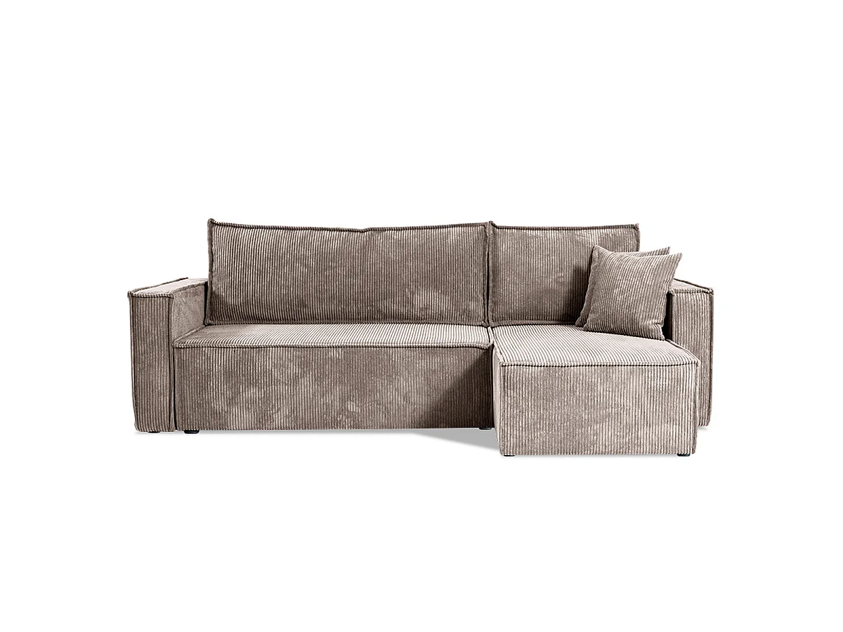 Canapé d'angle réversible convertible 3 places en velours taupe