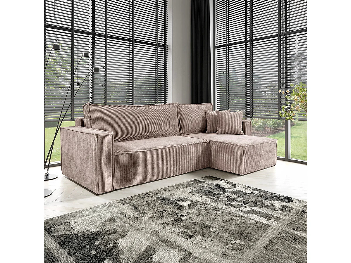 Canapé d'angle réversible convertible 3 places en velours taupe