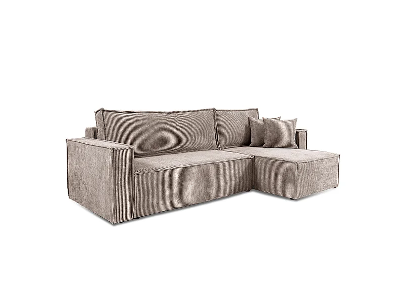 Canapé d'angle réversible convertible 3 places Ezekiel velours côtelé Taupe