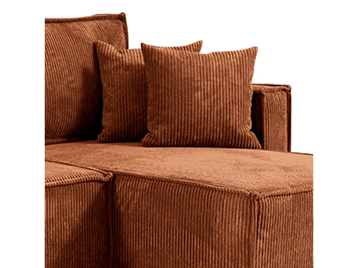 Canapé d'angle réversible convertible 3 places Ezekiel velours côtelé Terracotta