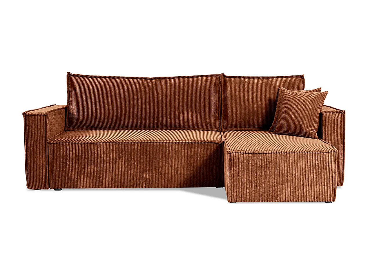 Canapé d'angle réversible convertible 3 places Ezekiel velours côtelé Terracotta