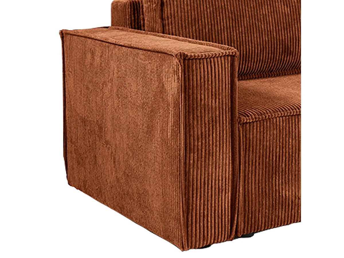 Canapé d'angle convertible 3 places en velours côtelé terracotta