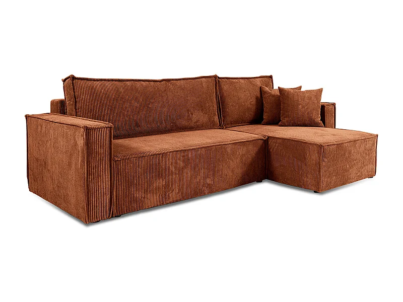 Canapé d'angle réversible convertible 3 places Ezekiel velours côtelé Terracotta