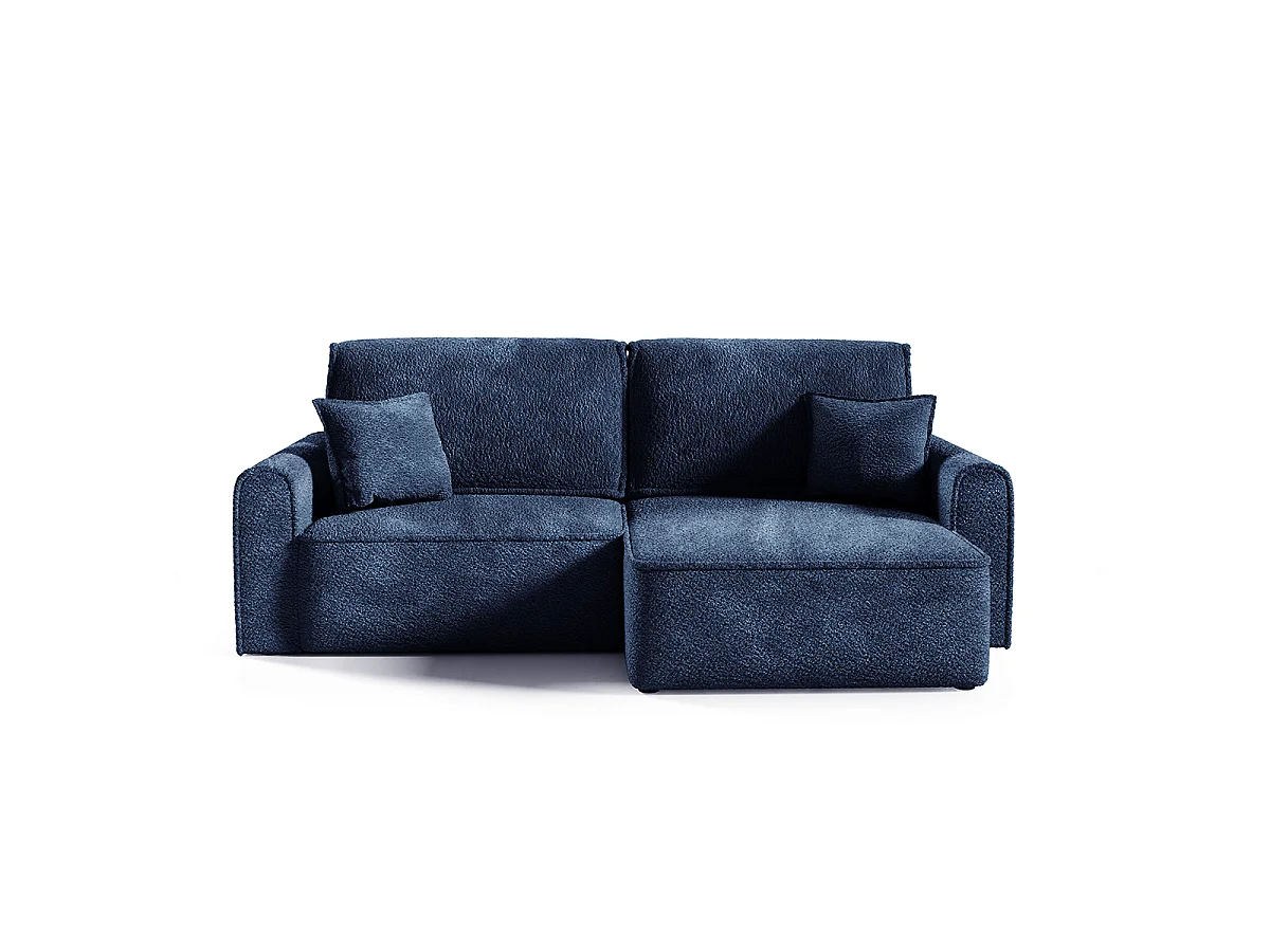 Canapé d'angle réversible convertible 3 places coffre Valentin Mini bouclé Bleu