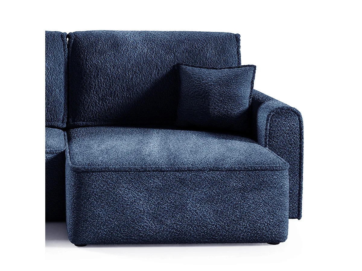 Canapé d'angle réversible convertible 3 places coffre Valentin Mini bouclé Bleu