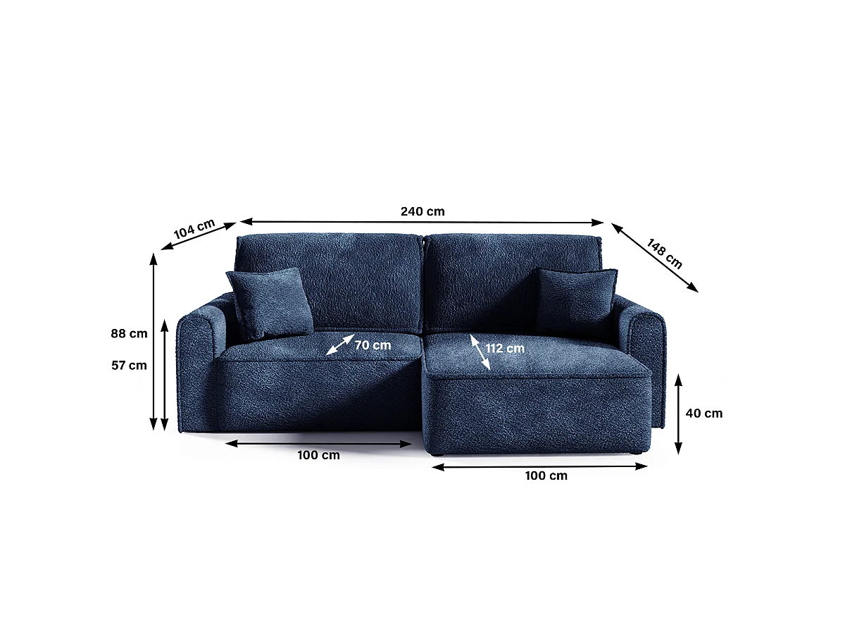 Canapé d'angle réversible convertible 3 places coffre Valentin Mini bouclé Bleu