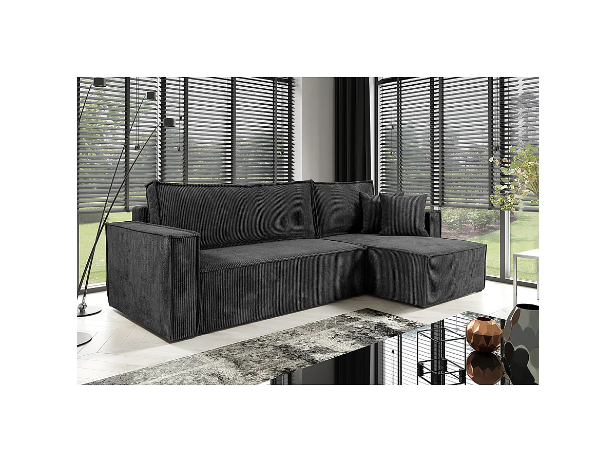 Canapé d'angle réversible convertible 3 places Ezekiel velours côtelé Gris