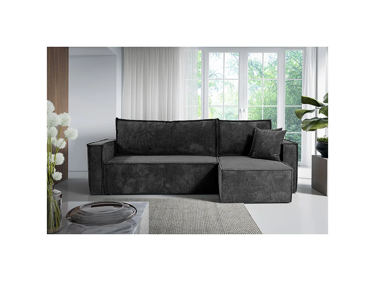 Canapé d'angle réversible convertible 3 places Ezekiel velours côtelé Gris