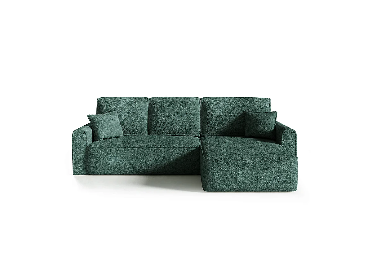 Canapé d'angle réversible convertible 4 places coffre Valentin bouclé Vert Sapin