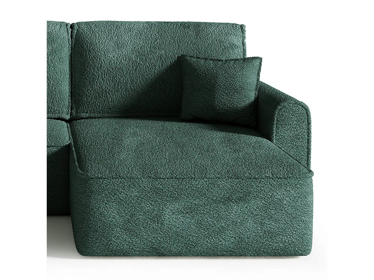 Canapé d'angle réversible convertible 4 places coffre Valentin bouclé Vert Sapin