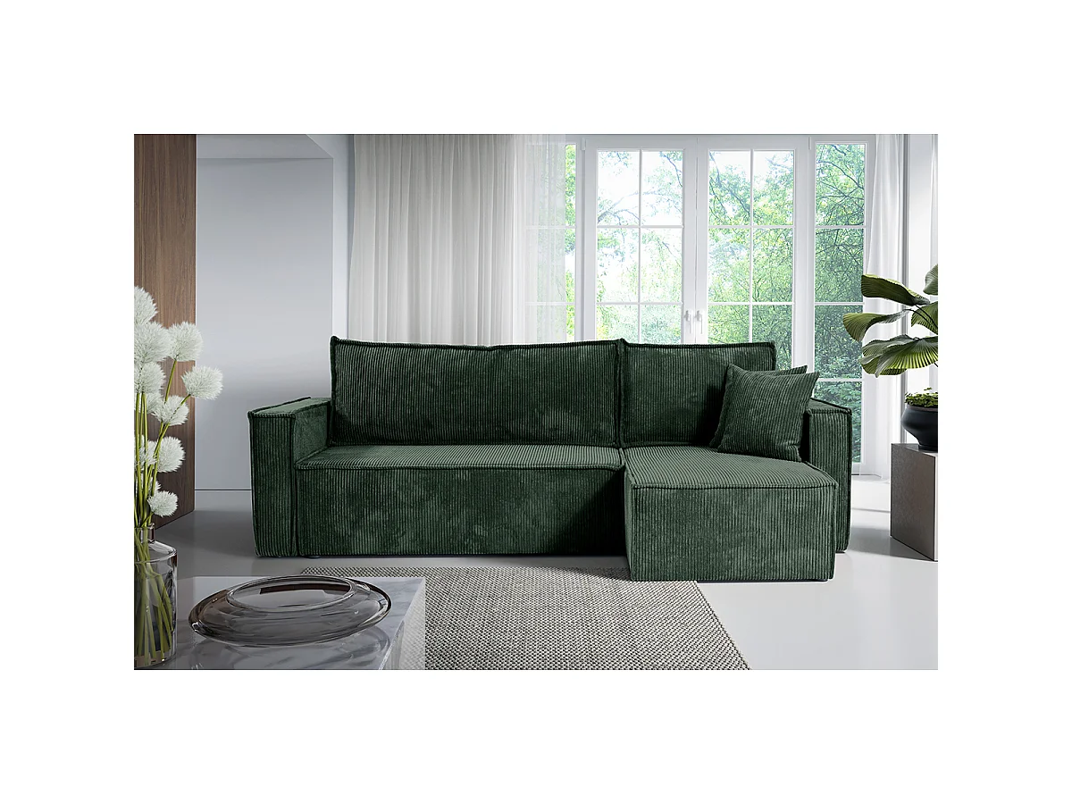 Canapé d'angle réversible convertible 3 places Ezekiel velours côtelé Vert Sapin