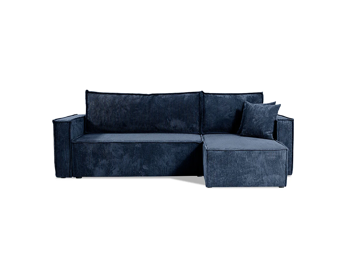 Canapé d'angle réversible convertible 3 places Ezekiel velours côtelé Bleu