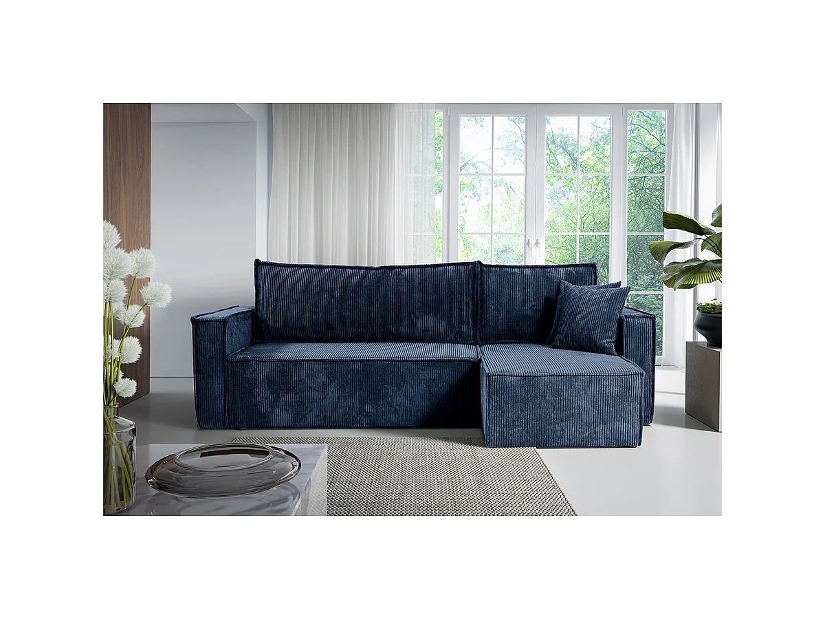 Canapé d'angle réversible convertible 3 places Ezekiel velours côtelé Bleu