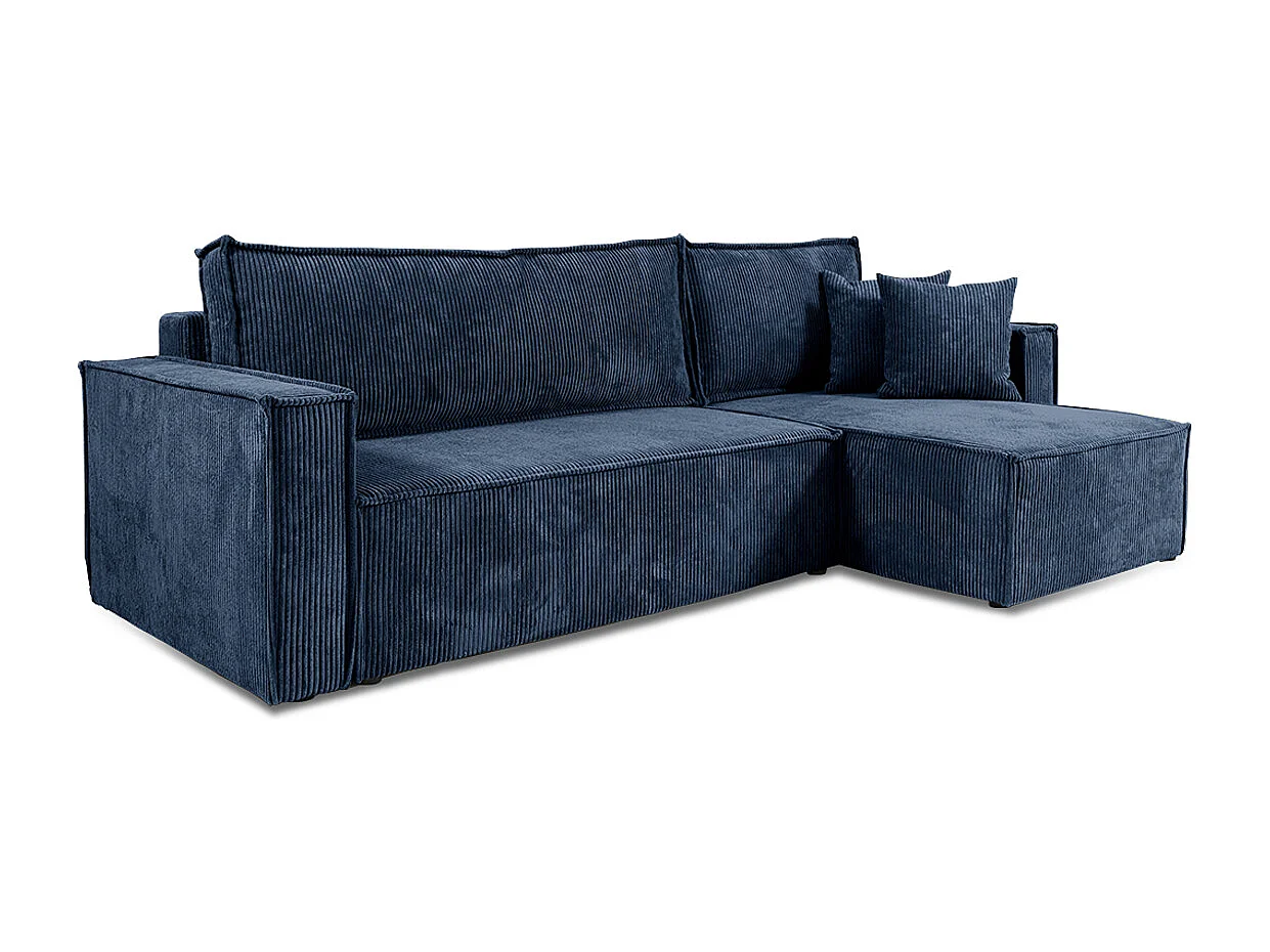 Canapé d'angle réversible convertible 3 places Ezekiel velours côtelé Bleu