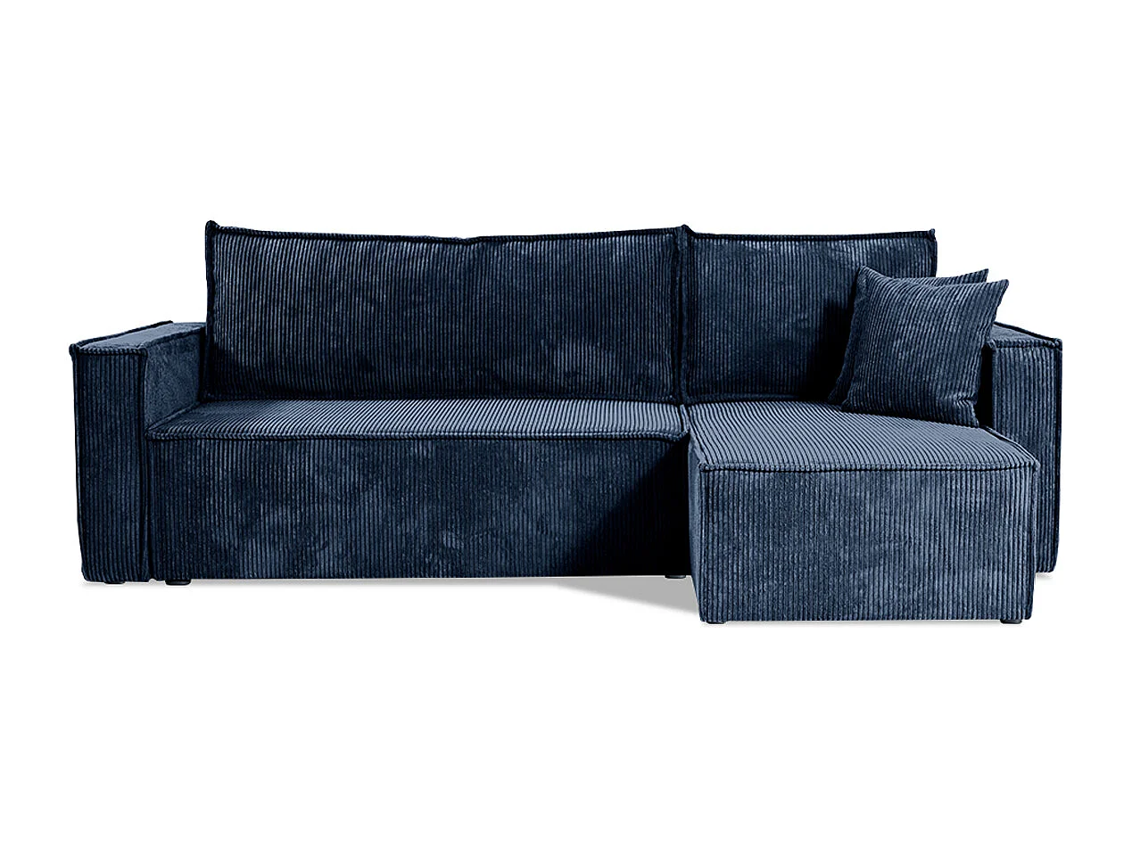 Canapé d'angle réversible convertible 3 places Ezekiel velours côtelé Bleu