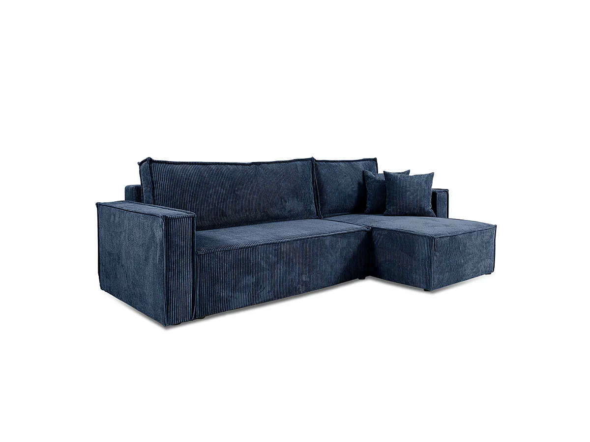 Canapé d'angle réversible convertible 3 places en velours bleu