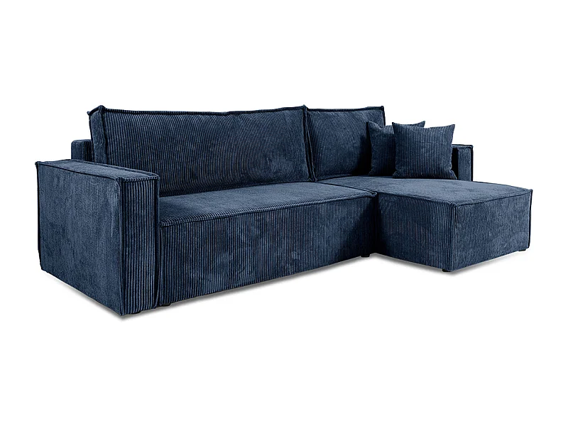 Canapé d'angle réversible convertible 3 places Ezekiel velours côtelé Bleu