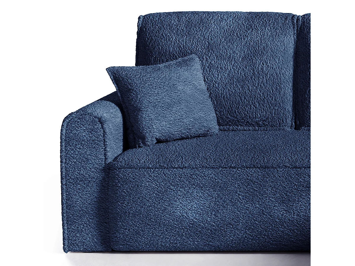 Canapé d'angle convertible 4 places avec coffre en tissu bleu