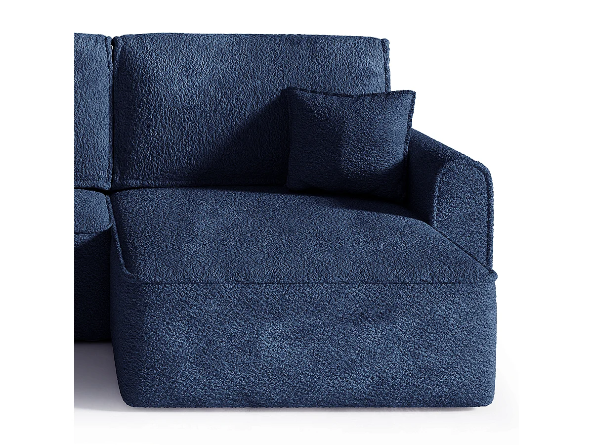 Canapé d'angle convertible 4 places avec coffre en tissu bleu