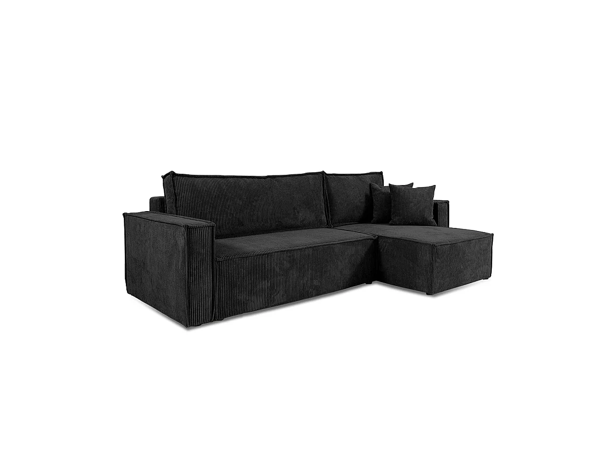 Canapé d'angle réversible convertible 3 places Ezekiel velours côtelé Noir