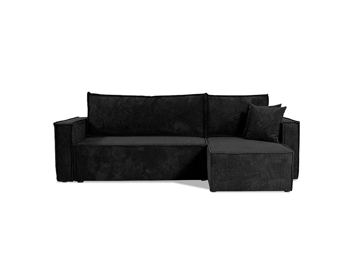 Canapé d'angle réversible convertible 3 places Ezekiel velours côtelé Noir