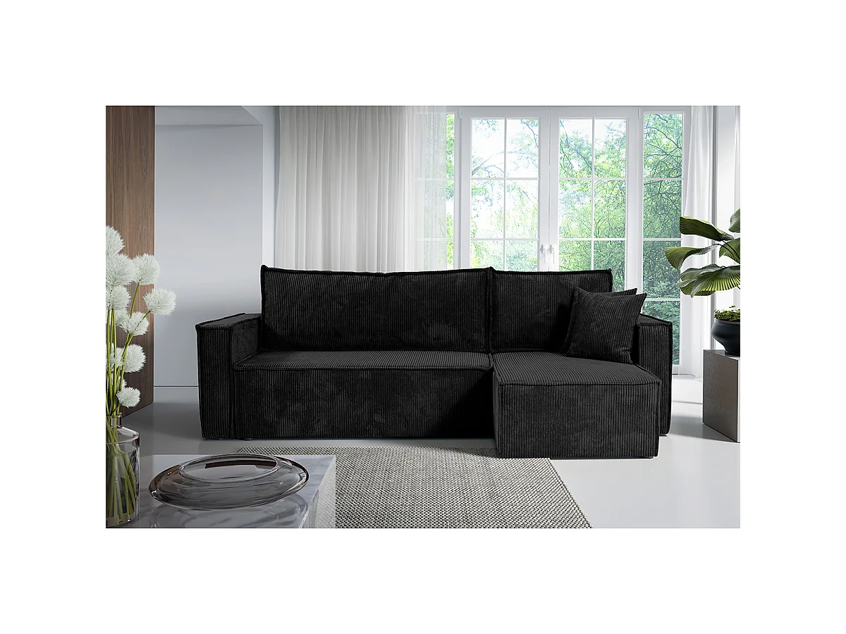 Canapé d'angle réversible convertible 3 places Ezekiel velours côtelé Noir