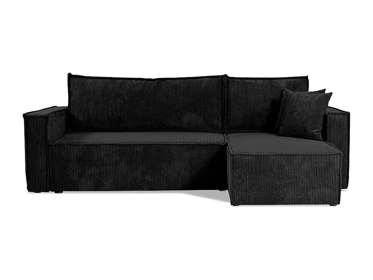 Canapé d'angle réversible convertible 3 places Ezekiel velours côtelé Noir