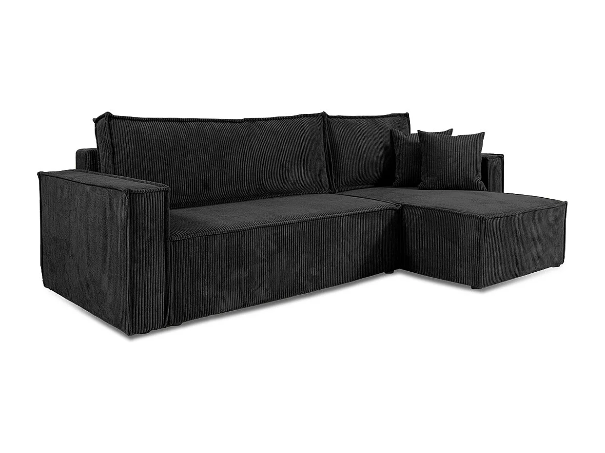 Canapé d'angle réversible convertible 3 places Ezekiel velours côtelé Noir