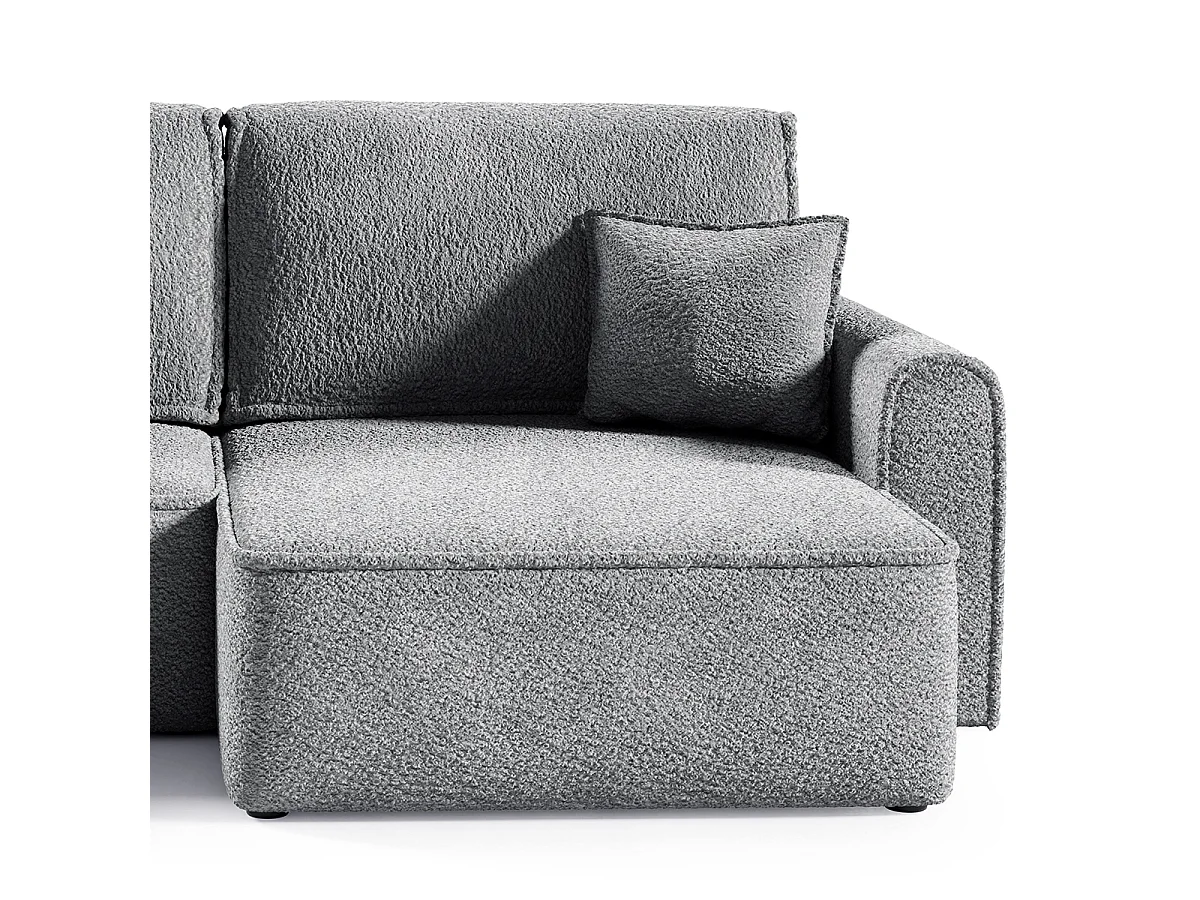 Canapé d'angle convertible 3 places avec coffre en tissu gris