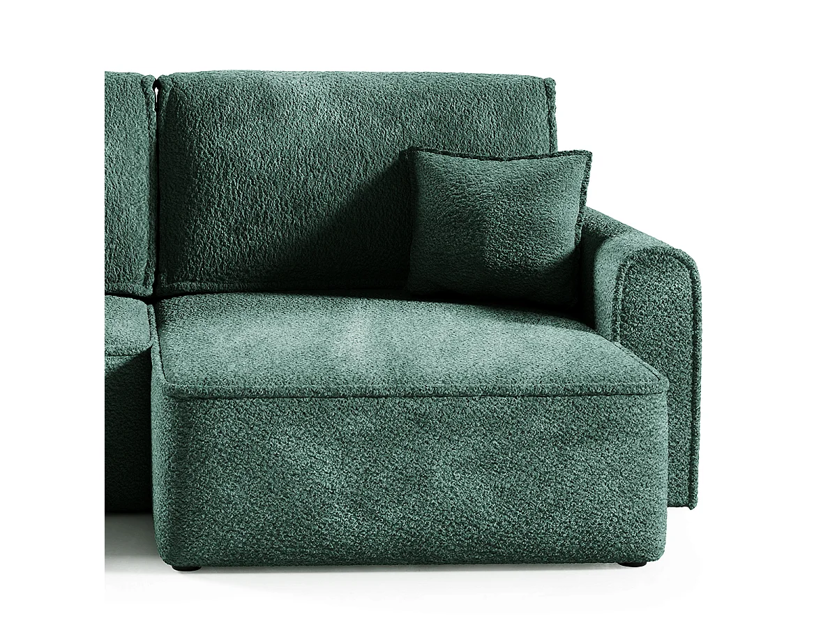 Canapé d'angle réversible convertible 3 places coffre Valentin Mini bouclé Vert Sapin