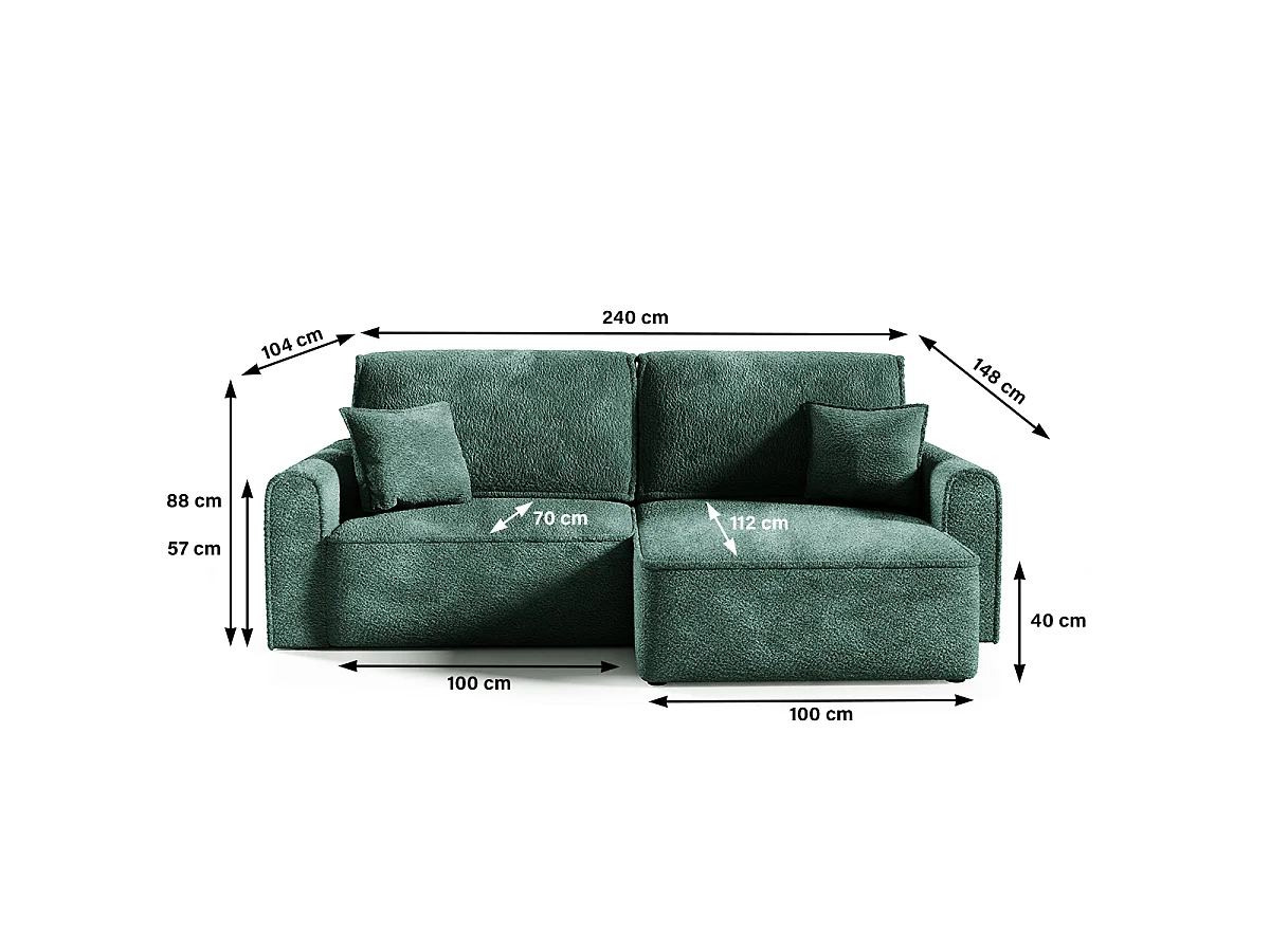 Canapé d'angle réversible convertible 3 places coffre Valentin Mini bouclé Vert Sapin