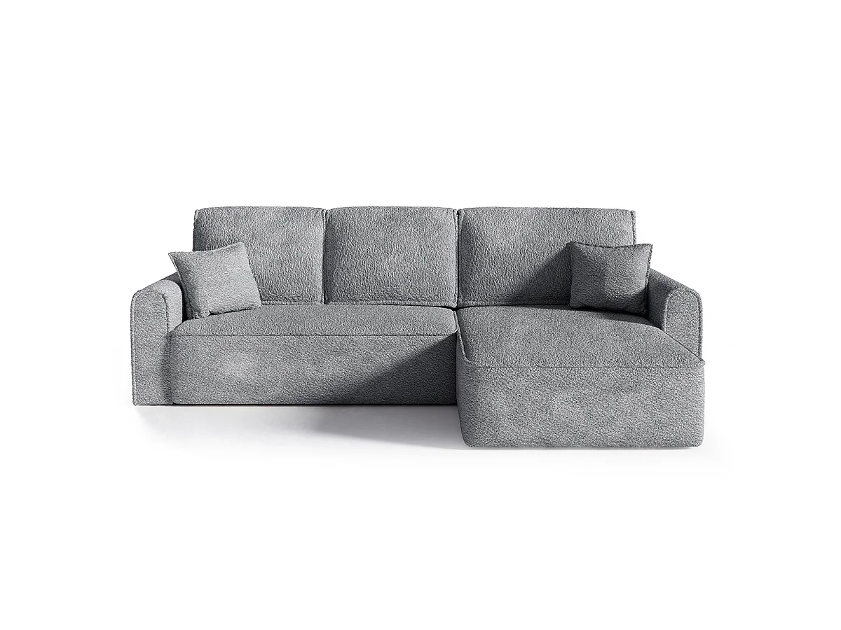 Canapé d'angle réversible convertible 4 places coffre Valentin bouclé Gris