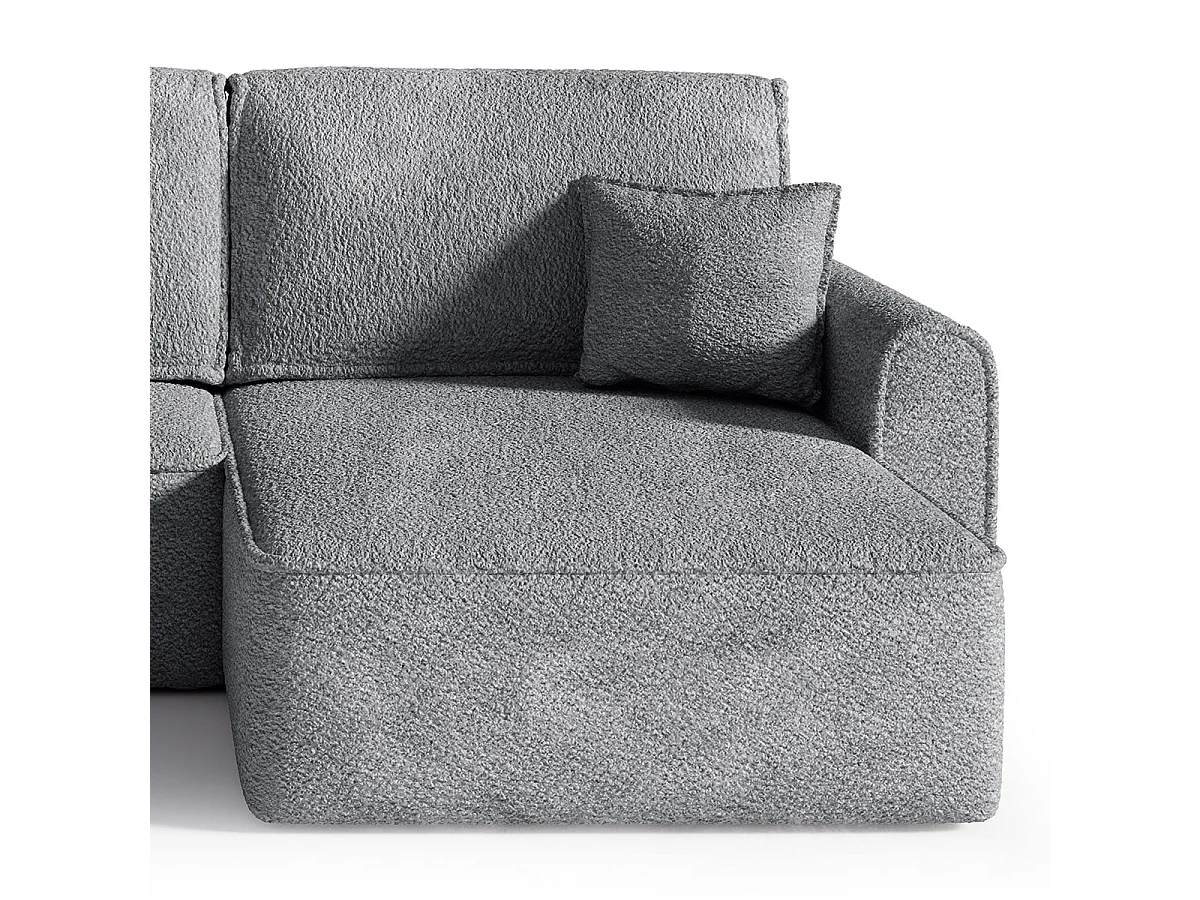Canapé d'angle réversible convertible 4 places coffre Valentin bouclé Gris