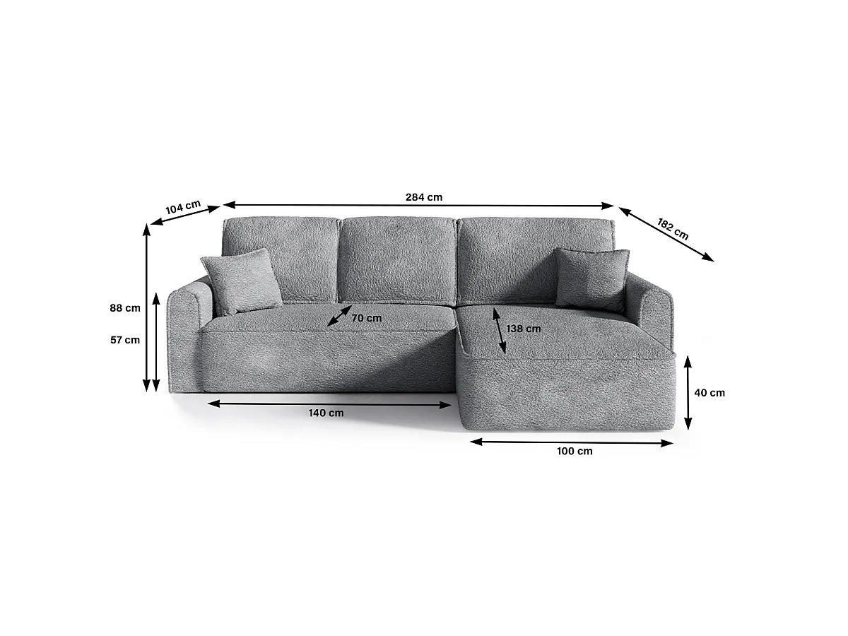 Canapé d'angle réversible convertible 4 places coffre Valentin bouclé Gris