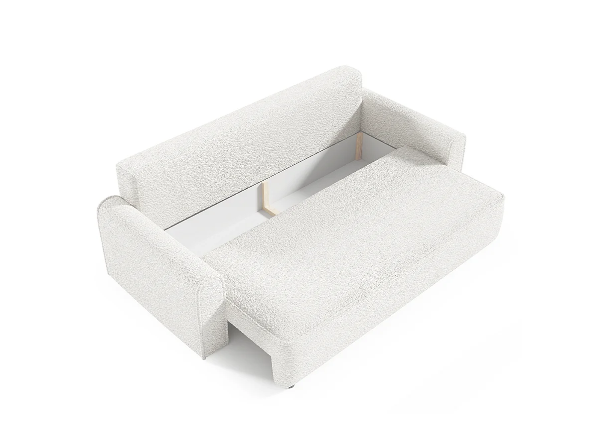 Canapé convertible 3 places avec coffre en tissu blanc VALENTIN