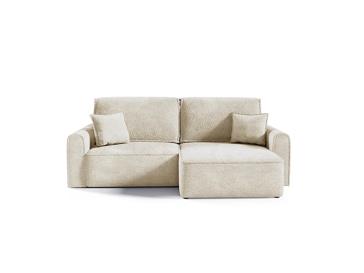 Canapé d'angle réversible convertible 3 places coffre Valentin Mini bouclé Beige