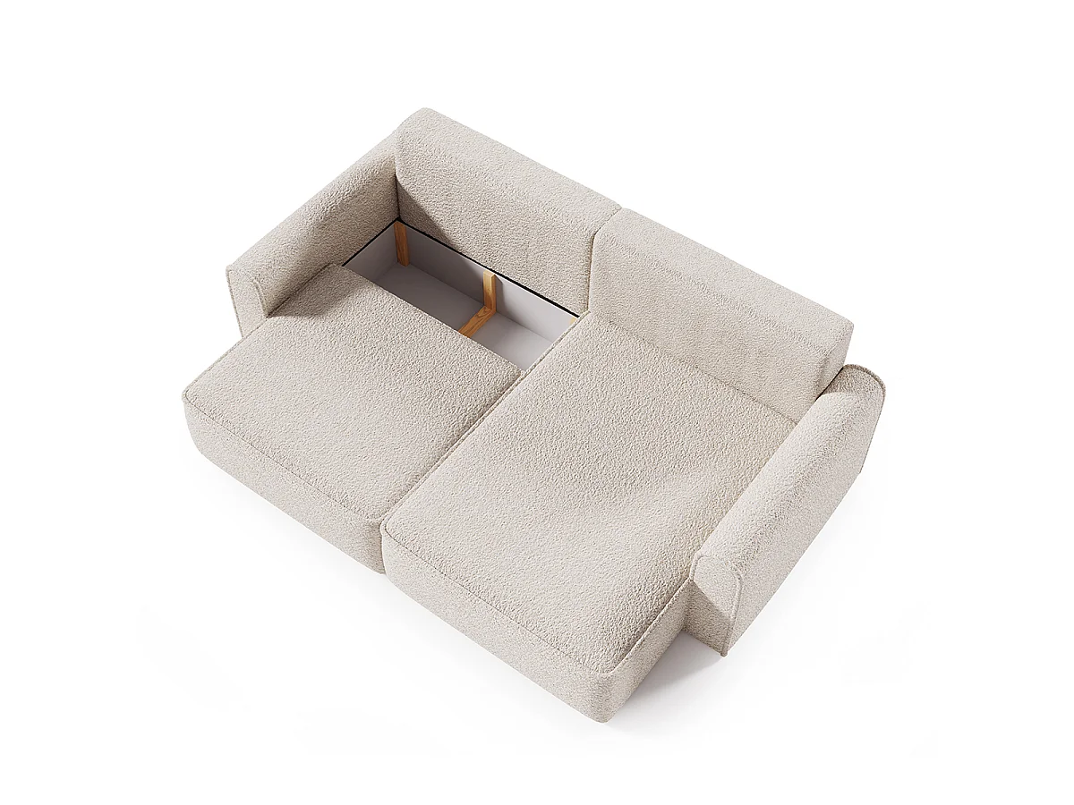 Canapé d'angle réversible convertible 3 places coffre Valentin Mini bouclé Beige
