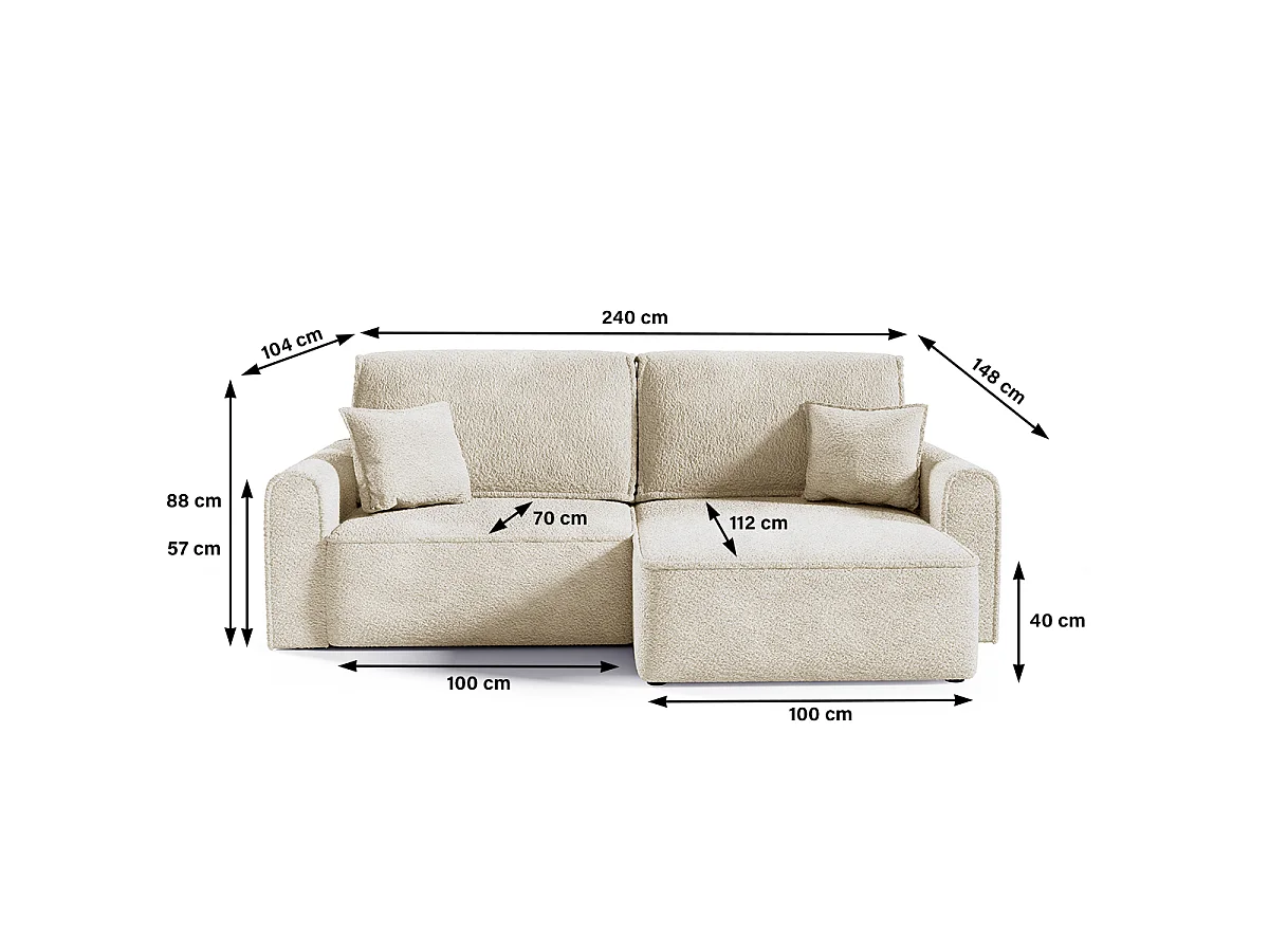 Canapé d'angle réversible convertible 3 places coffre Valentin Mini bouclé Beige