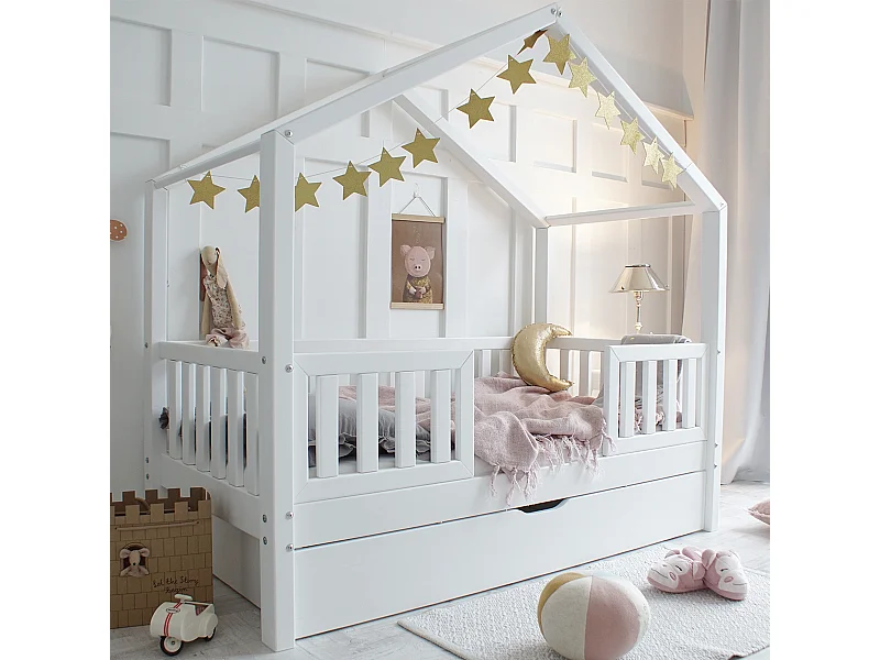 Beddenkast 90x190 barrières inclusief lattenbodem en lade Roxane Wit