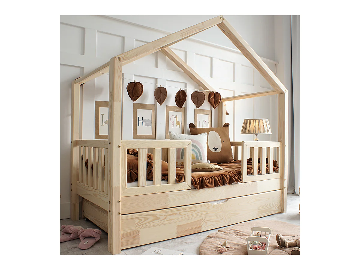 Beddenkast 90x190 barrières inclusief lattenbodem en lade Roxane Bois