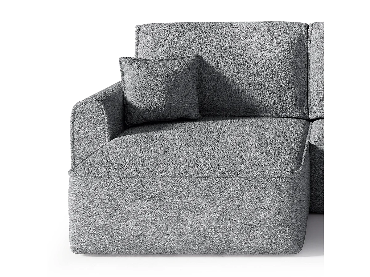 Canapé d'angle convertible 5 places avec coffre en tissu gris