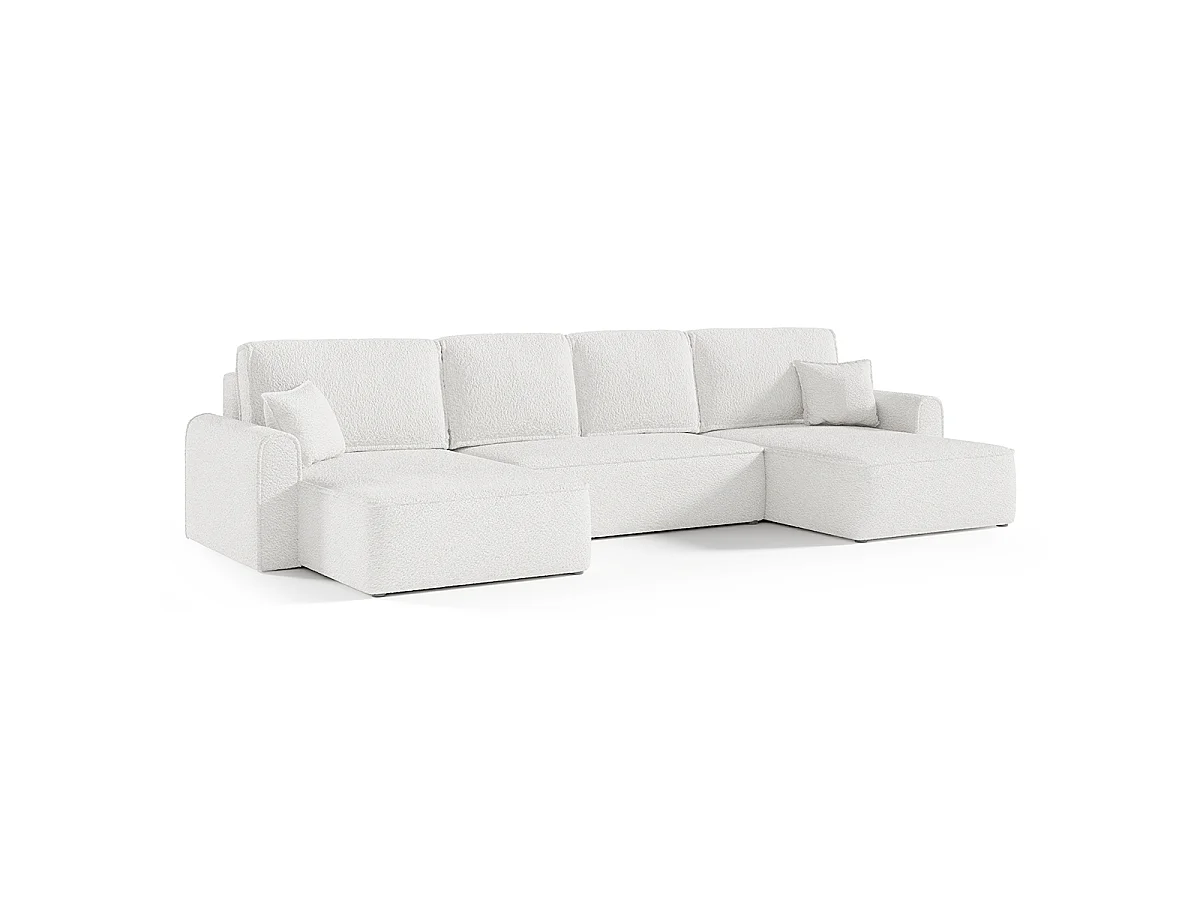 Canapé d'angle convertible 5 places avec coffre en tissu blanc