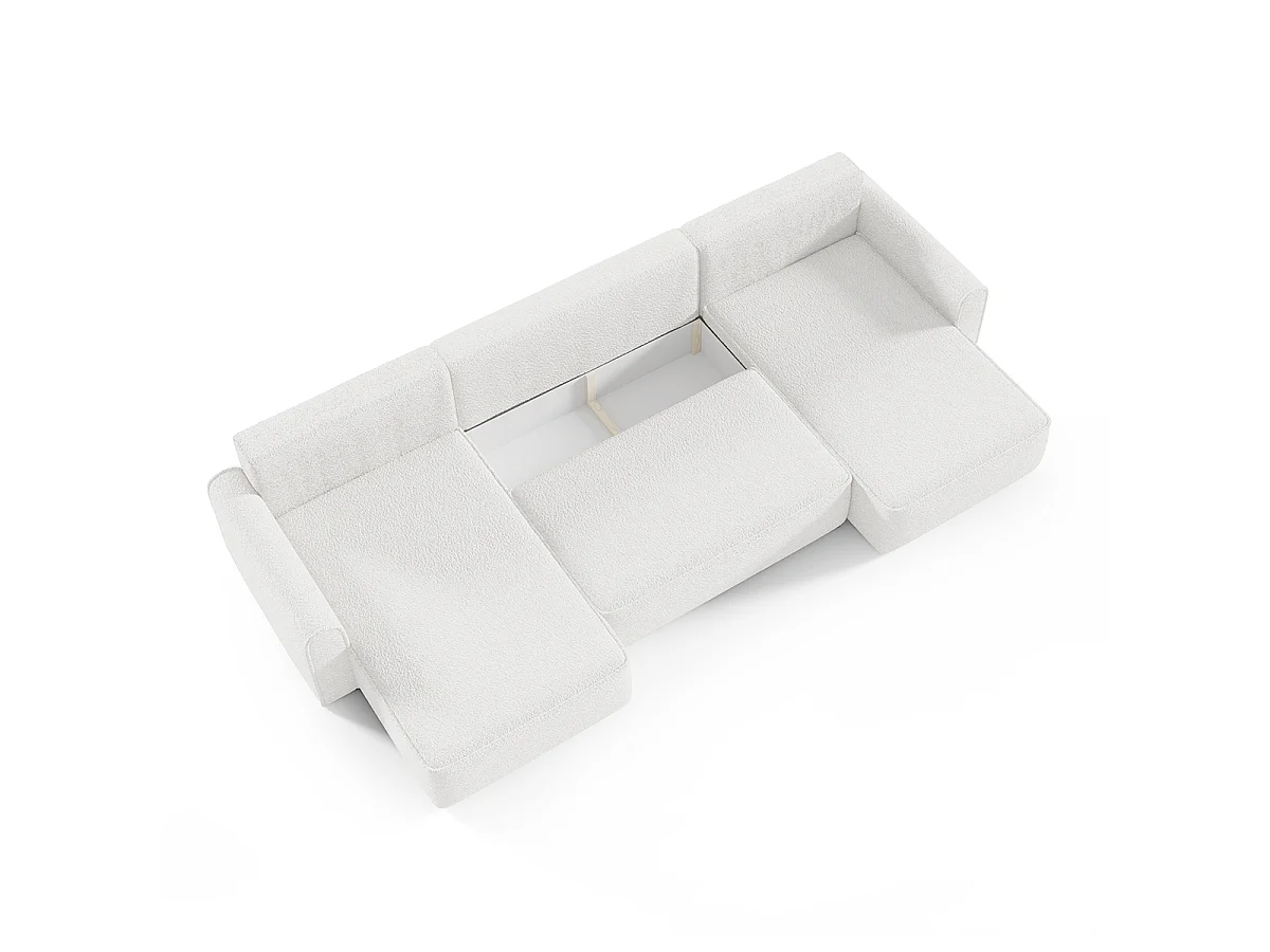 Canapé d'angle convertible 5 places avec coffre en tissu blanc
