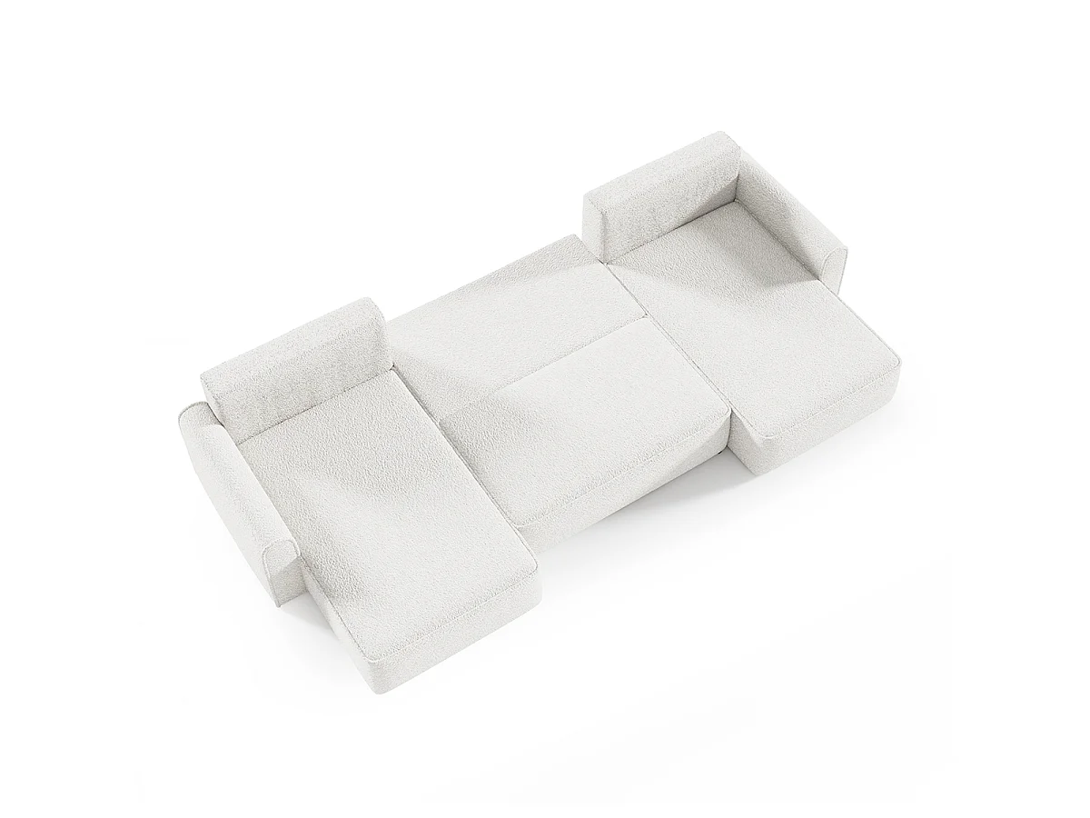 Canapé d'angle convertible 5 places avec coffre en tissu blanc