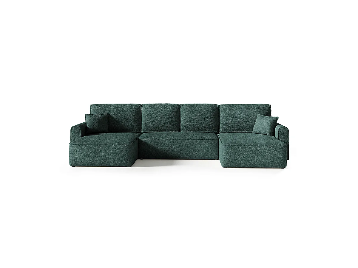 Canapé U 5 places convertible coffre Valentin bouclé Vert Sapin