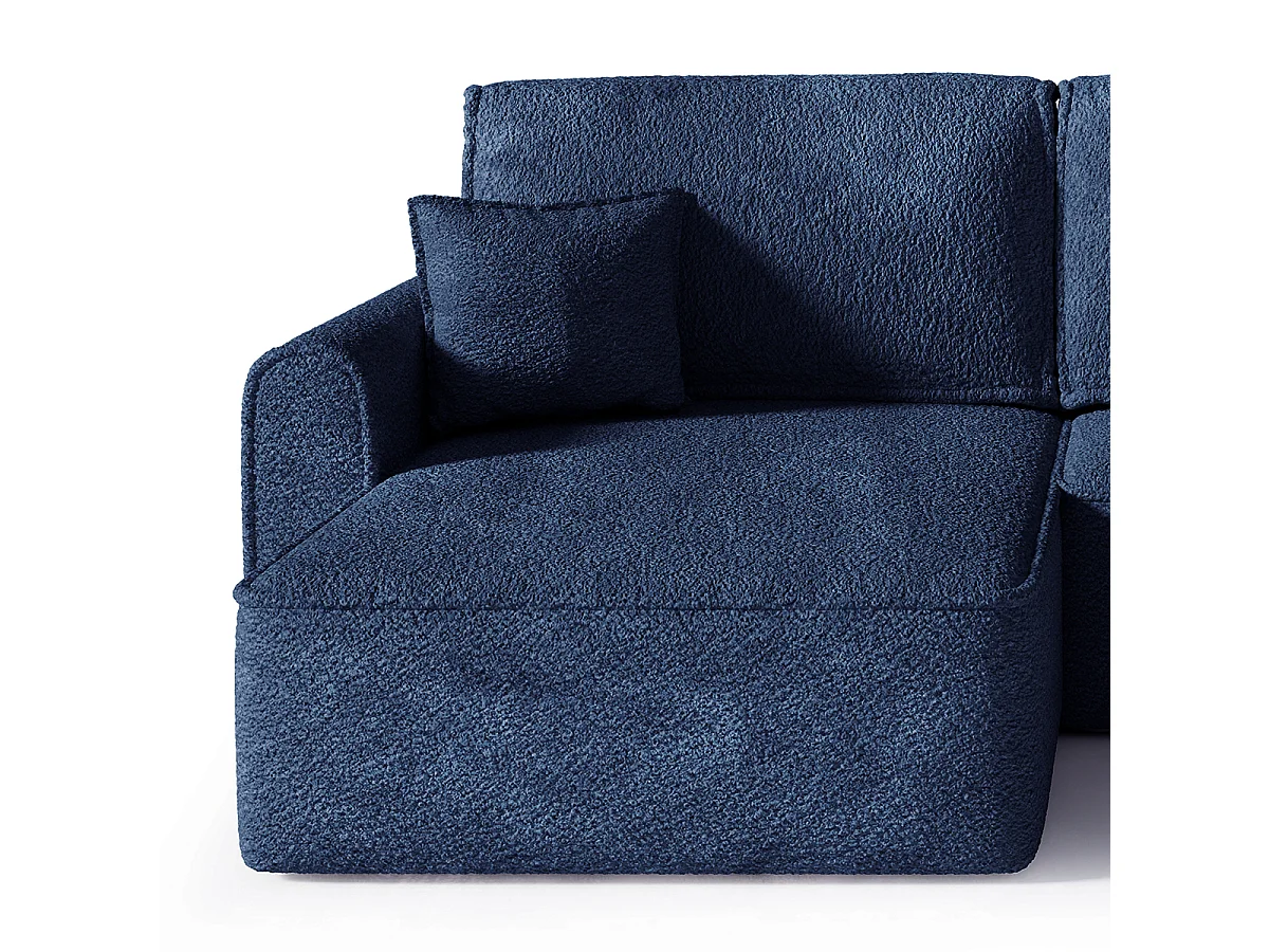 Canapé d'angle convertible 5 places avec coffre en tissu bleu