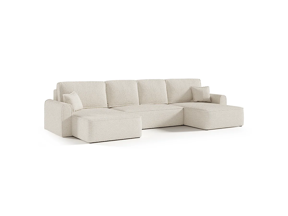 Canapé d'angle convertible 5 places avec coffre en tissu beige