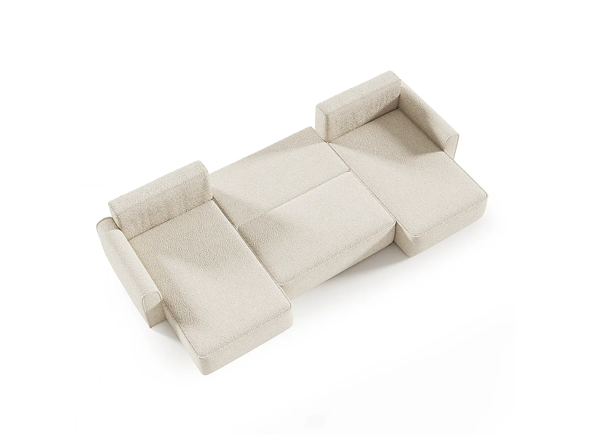 Canapé d'angle convertible 5 places avec coffre en tissu beige
